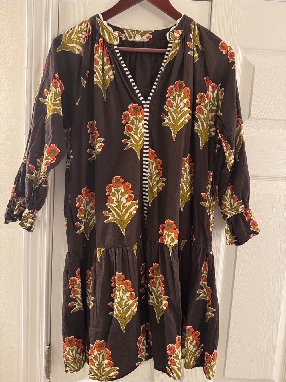 THML Black Mini Dress with Olive & Orange Floral Print